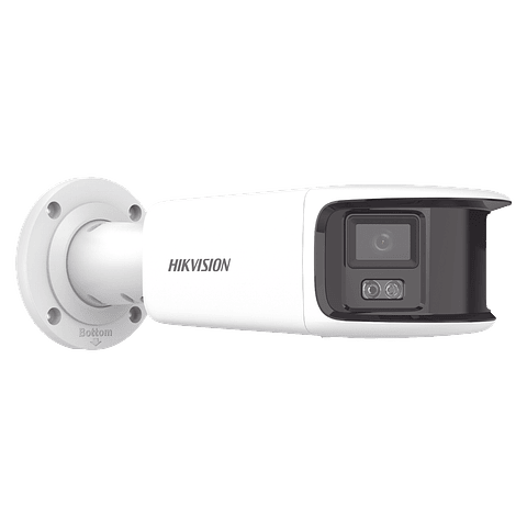 Camara Hikvision Bala IP Panorámica 8 Megapíxeles 180°, Lente 4 mm, Imagen a Color 24/7, PoE, WDR 130°, IP67, ACUSENSE, Protección Activa, 40 mts Luz Blanca, Modelo: DS-2CD2T87G2-PLSU/SL(C)