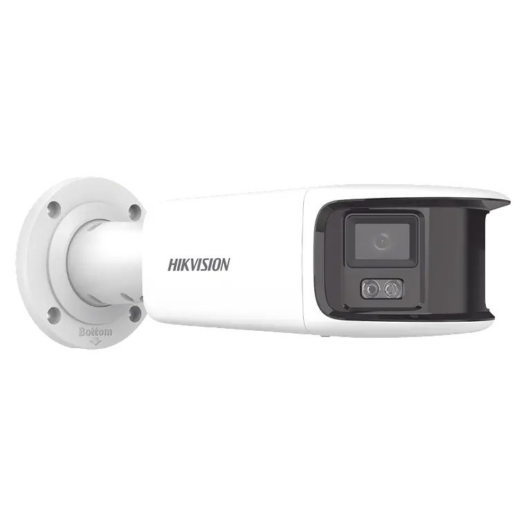 Camara Hikvision Bala IP Panorámica 8 Megapíxeles 180°, Lente 4 mm, Imagen a Color 24/7, PoE, WDR 130°, IP67, ACUSENSE, Protección Activa, 40 mts Luz Blanca, Modelo: DS-2CD2T87G2-PLSU/SL(C) 1