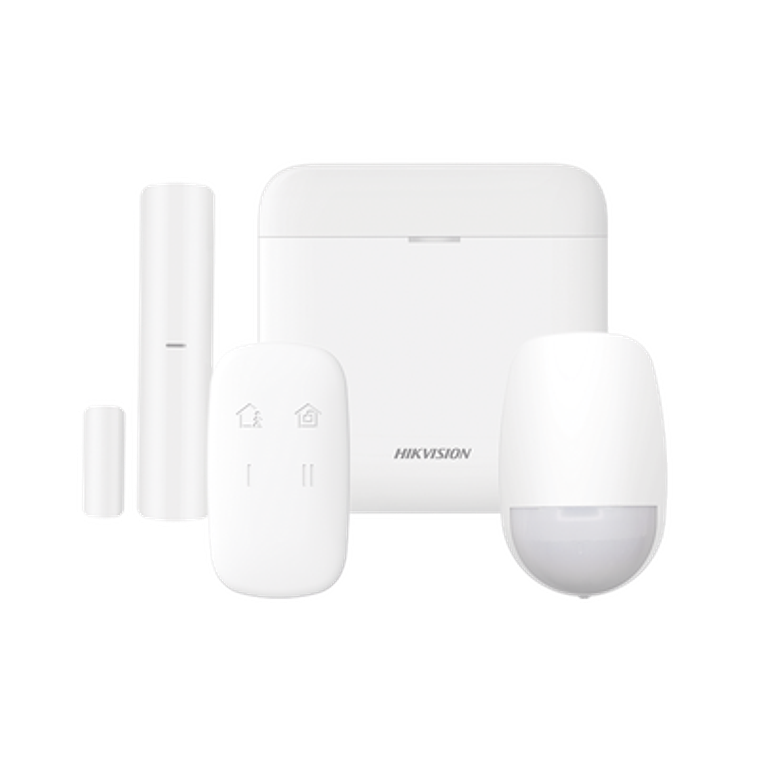 Kit de Alarma Hikvision AX PRO, Incluye: 1 Hub con Bateria de Respaldo, 1 Sensor PIR, 1 Contacto Magnético, 1 Control Remoto, Sistema Wi-Fi, Modelo: DS-PWA48-K 1