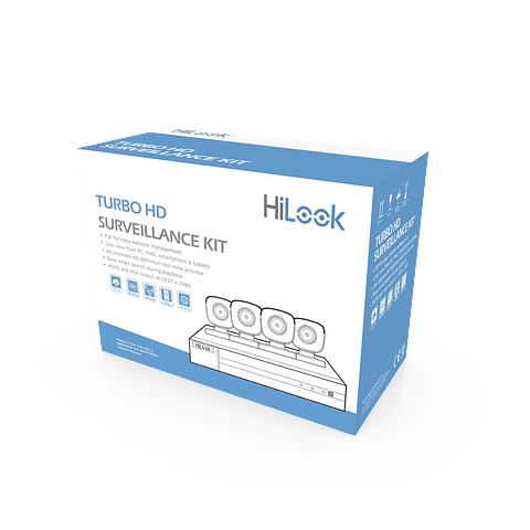 KIT HikLook TurboHD 1080p, DVR 8 Canales con H.265+, 4 Camaras Bala Metálicas, Fuente de Poder, Incluye Accesorios, Modelo: HL28LQKITS-M(B)
