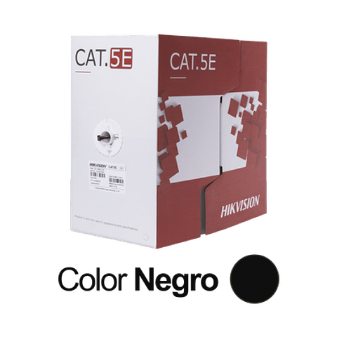 Bobina de Cable UTP Hikvision, 305 Mts, Cat 5E (24 AWG), Color Negro, Uso en Exterior, 100% Cobre, Aplicaciones de CCTV, Modelo: DS-1LN5EO-UU/E