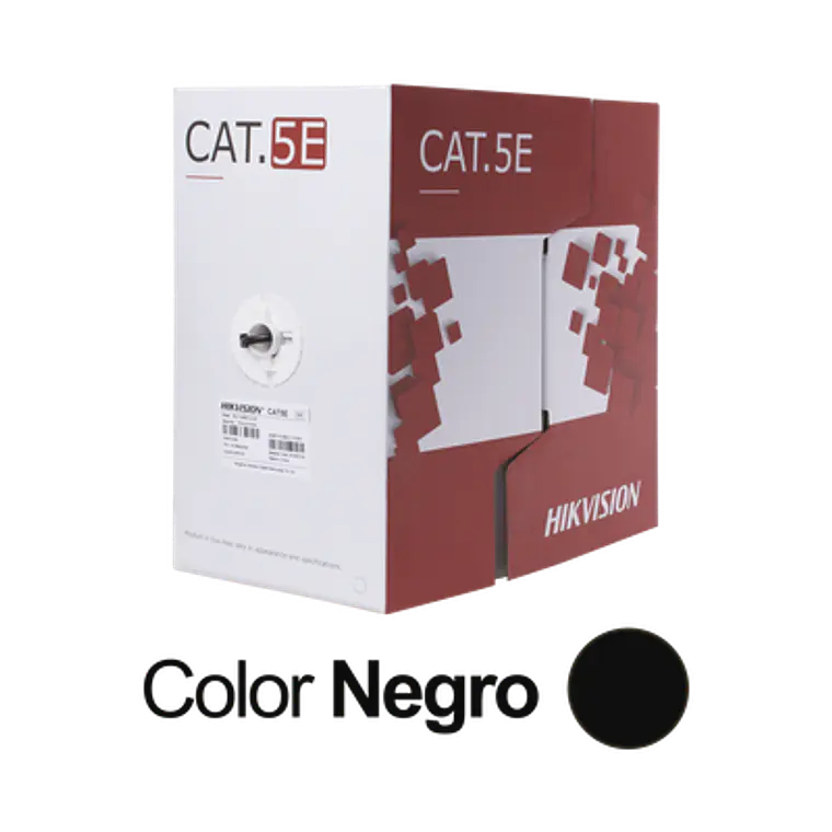 Bobina de Cable UTP Hikvision, 305 Mts, Cat 5E (24 AWG), Color Negro, Uso en Exterior, 100% Cobre, Aplicaciones de CCTV, Modelo: DS-1LN5EO-UU/E 1