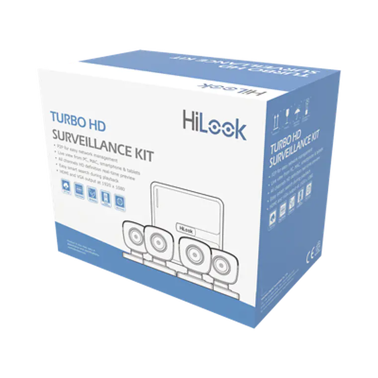 KIT HiLook TurboHD 720p, DVR 4 canales, 4 Cámaras Bala, 4 Cables 18 Mts, 1 Fuente de Poder, Modelo: KIT7204BP(C) 1