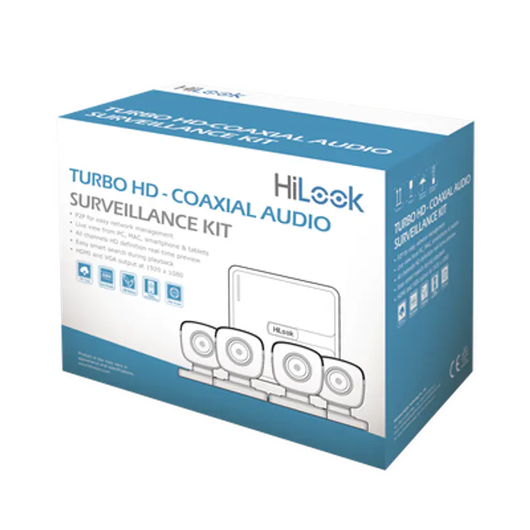 Kit HiLook TurboHD 1080p Lite, DVR 4 canales, Audio por Coaxitron, 4 Cámaras Bala de Policarbonato con Micrófono Integrado, Modelo: HL1080PS(C) 1