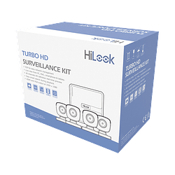 Kit HiLook TurboHD 720p, DVR 4 canales, 4 Camaras Bala de Metal, 4 Cables 18 Mts, 1 Fuente de Poder Profesional, Modelo: KIT7204BM(C)