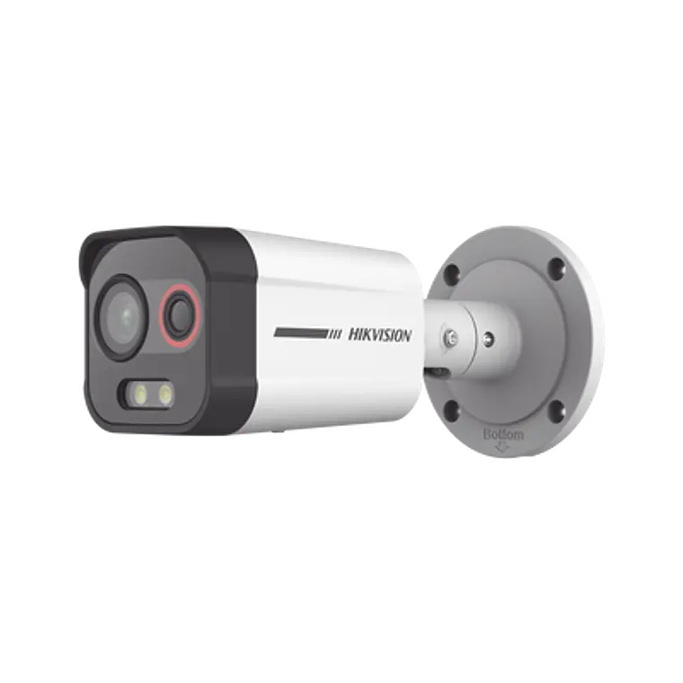 Camara Bala IP Dual, Termica 2.6 mm (96 x 72), Optico 6 mm (4 Megapixeles), Deteccion de Intrusion por VCA 30 mts,30 mts Luz Blanca, IP67, PoE, Sirena y Luz Intermitente, Modelo: DS-2TD2608-2/QA 1