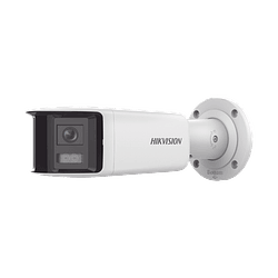Camara Bala Hikvision IP Panoramica 4 Megapixeles, 2 Lentes, ColorVu, WDR 130°, IP67, Luz Blanca, Modelo: DS-2CD2T47G2P-LSU/SL(C)
