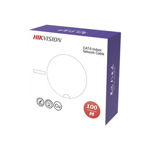 Bobina de Cable UTP Hikvision 100 Mts, Cat 6 (23 AWG), Color Blanco, PVC (CM), Uso en Interior, 100% Cobre, Modelo: DS-1LN6USC0-100