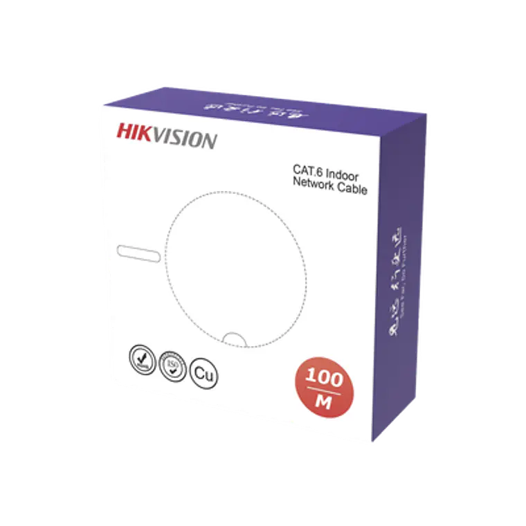 Bobina de Cable UTP Hikvision 100 Mts, Cat 6 (23 AWG), Color Blanco, PVC (CM), Uso en Interior, 100% Cobre, Modelo: DS-1LN6USC0-100 1
