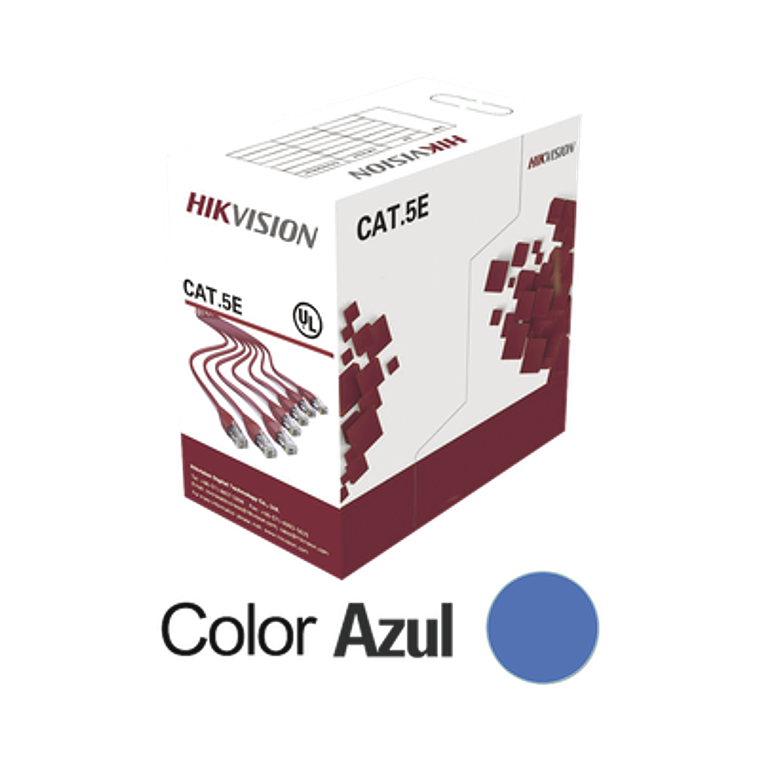 Bobina de Cable UTP Hikvision 305 Metros, Cat5E (24 AWG), Color Azul, PVC (CM), Uso en Interior, 100% Cobre, Modelo: DS-1LN5E-SB 1