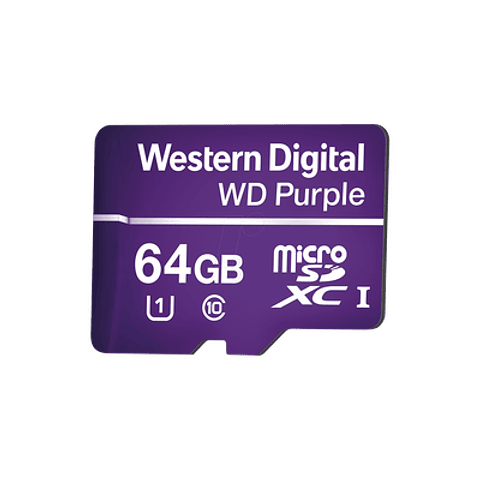 Memoria microSD de 64GB PURPLE, Especializada Para Videovigilancia, Modelo: WD64MSD
