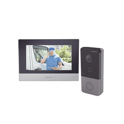 Kit de Videoportero Hikvision, IP Poe Estandar con llamada a App HikConnect, Apertura con tarjeta MIFARE, IP65, Soporta 1 Departamento, Modelo: DS-KIS603-P