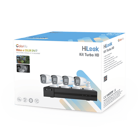 Kit Hilook TurboHD 1080p, DVR 4 Canales, 4 Camaras Bala ColorVu con Microfono Integrado, Fuente de Poder, Accesorios de Instalacion, Modelo: HL-1080-CV/A