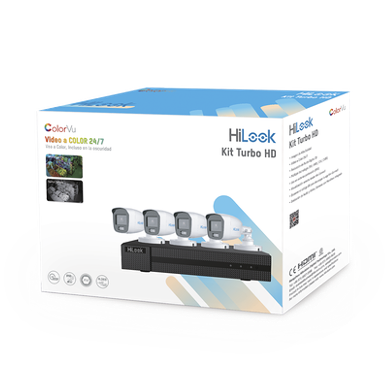 Kit Hilook TurboHD 1080p, DVR 4 Canales, 4 Camaras Bala ColorVu con Microfono Integrado, Fuente de Poder, Accesorios de Instalacion, Modelo: HL-1080-CV/A 1