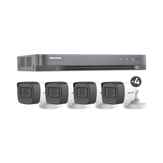 KIT Hikvision TURBOHD 5 Megapixeles, DVR 4 Canales, 4 Camaras Bala con Microfono Integrado 2.8 mm, Fuente de Poder, Accesorios de Instalacion, Modelo: HIK5MPSLQ-KIT(B)