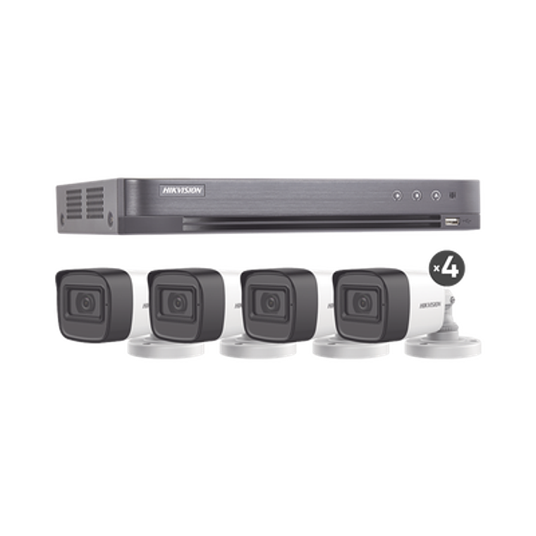 KIT Hikvision TURBOHD 5 Megapixeles, DVR 4 Canales, 4 Camaras Bala con Microfono Integrado 2.8 mm, Fuente de Poder, Accesorios de Instalacion, Modelo: HIK5MPSLQ-KIT(B) 1