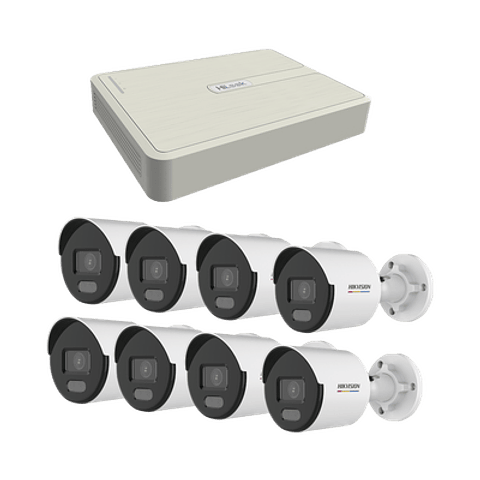 Kit Hilook IP 1080p (2 Megapixeles), NVR de 8 Canales con 8 Puertos PoE, 8 Camaras IP Bala ColorVu Lite y ACUSENSE Lite, Microfono Integrado, Modelo: KIPCV2M/8B