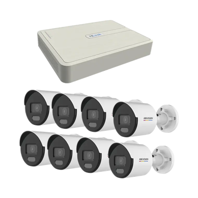 Kit Hilook IP 1080p (2 Megapixeles), NVR de 8 Canales con 8 Puertos PoE, 8 Camaras IP Bala ColorVu Lite y ACUSENSE Lite, Microfono Integrado, Modelo: KIPCV2M/8B 1