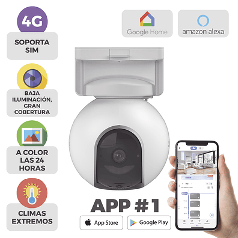 Camara Ezviz de Batería Recargable, 4G Multicarrier, Compatible con Panel Solar CS-CMT-SOLARPANEL-E, Seguimiento Inteligente, Vision Nocturna a Color, Deteccion humana, Exterior, Modelo: CS-EB8-4G