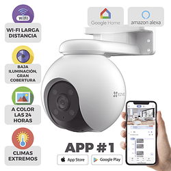 Camara PT Ezviz WiFi, 5 Megapixeles, Visión 360°, Deteccion humana, Deteccion de Vehiculo, Sirena y Luz Parpadeante, Colores en Oscuridad, Exterior, Modelo: CS-H8-3K