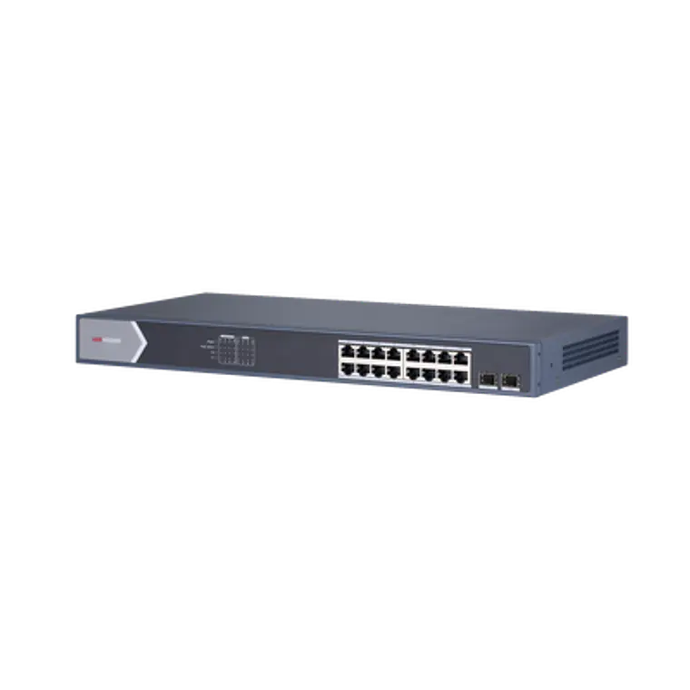 Switch Gigabit Hikvision PoE+, Administrable, 16 Puertos 1000 Mbps PoE+, 2 Puertos SFP, Configuracion Remota, Modelo: DS-3E1518P-SI 1