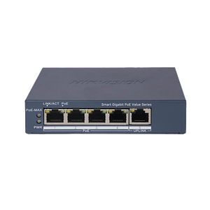 Switch Hikvision Gigabit PoE+, Administrable, 4 Puertos 1000 Mbps PoE+, 1 Puerto 1000 Mbps Uplink, Configuración Nube Hik-PartnerPro, Hasta 300 Metros, 45 Watts, Modelo: DS-3E1505P-EI/M