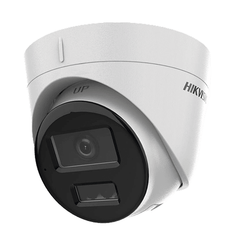 Camara Hikvision Turret IP 4 Megapixeles, Lente 2.8 mm, 30 mts IR + 30 mts Luz Blanca, Microfono, ACUSENSE Lite, IP67, H.265, PoE, ONVIF, Modelo: DS-2CD1343G2-LIUF