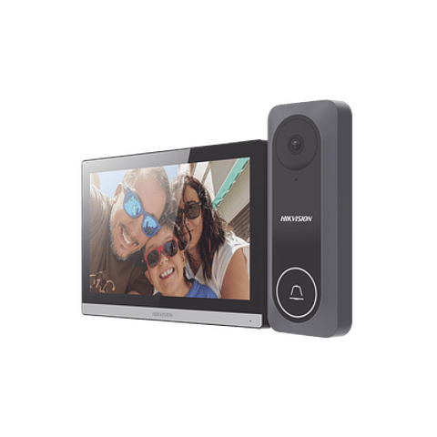 Kit de Videoportero Hikvision Hibrido TurboHD con Pantalla LCD touch de 7", Wi-Fi, Frente de Calle de Policarbonato, 720p, 130° de Visión , Llamada a App Hik-Connect, Modelo: DS-KIS312-P