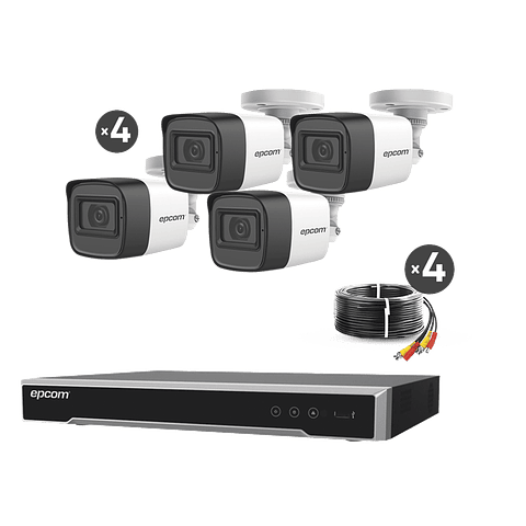 Kit TURBOHD 5 Megapixeles, DVR 4 Canales, 4 Camaras de 5 Megapixel con Microfono, 4 Cables 18 Metros, Fuente de Poder, Modelo: B50-KIT-MIC