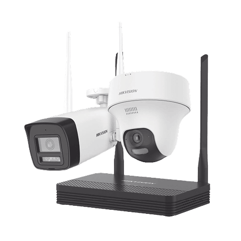 Kit IP Inalambrico 2 Megapíxeles, NVS 4 Canales + 1 Camara Bala Exterior + 1 Camara Turret Interior con Lente 2.8 mm y Dual Light, Audio Bidireccional, Modelo: NKS422W02H