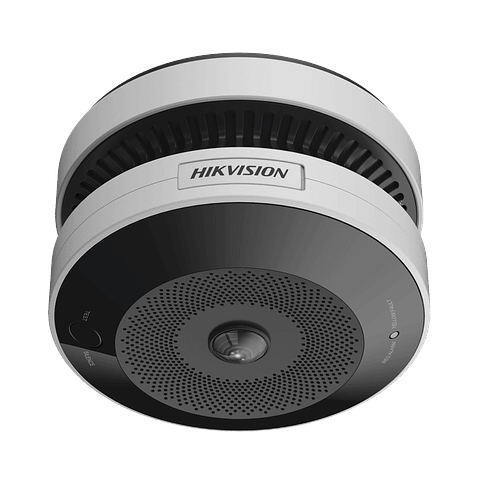 Camara Mini Fisheye IP 4 Megapixeles, HikFire con Detector de Humo Puntual, Autonomo, Alarma, 15 mts IR, PoE, WDR 120 dB, MicroSD, Modelo: HF-VS409