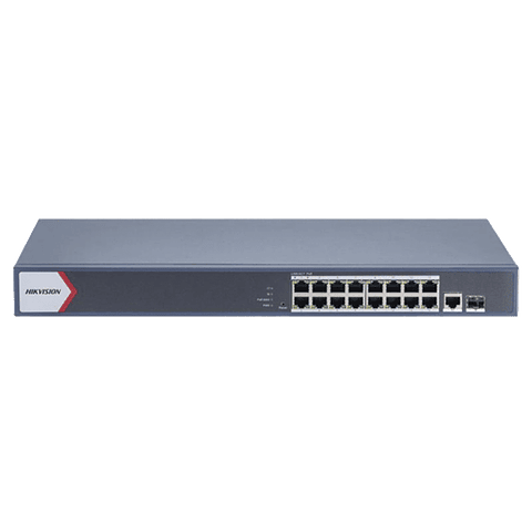 Switch Hikvision Gigabit PoE+, Monitoreable, 16 Puertos 1000 Mbps PoE+, 1 Puerto 1000 Mbps de Uplink, 1 Puerto SFP, Configuracion Nube, 130 Watts, Modelo: DS-3E1518P-EI/M