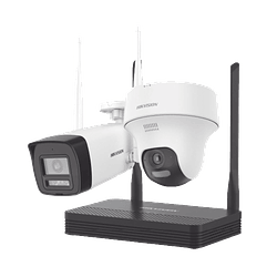 Kit IP Inalambrico 2 Megapixel, NVS 4 Canales, 1 Camara Bala Exterior + 1 Camara Turret Interior con Lente 2.8 mm y Dual Light, Audio Bidireccional, Soporta Micro SD, Modelo: NKS422W02H