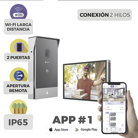 Videoportero IP Ezviz, Conexión a 2 Hilos, Monitor Wi-Fi para Interior, IP65, Camara 3 Megapixeles, Llamada a la App, Apertura remota, Modelo: CS-HP7