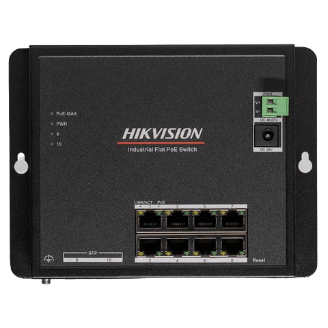Switch Industrial Hikvision, Administrable Gigabit, 8 Puertos Gigabit PoE+ (30 W), 2 Puertos SFP, 240 W Total, 48 a 57 VCD, Modelo: DS-3T1510P-SI-FLT