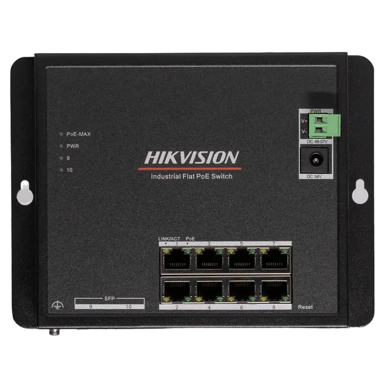 Switch Industrial Hikvision, Administrable Gigabit, 8 Puertos Gigabit PoE+ (30 W), 2 Puertos SFP, 240 W Total, 48 a 57 VCD, Modelo: DS-3T1510P-SI-FLT 1