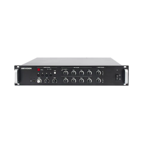 Amplificador de audio Hikvision, 2 zonas de 250W, 100V/70V, Calendarizacion de eventos, Hikcentral profesional, Modelo: DS-QAZ1A500G1-VB2