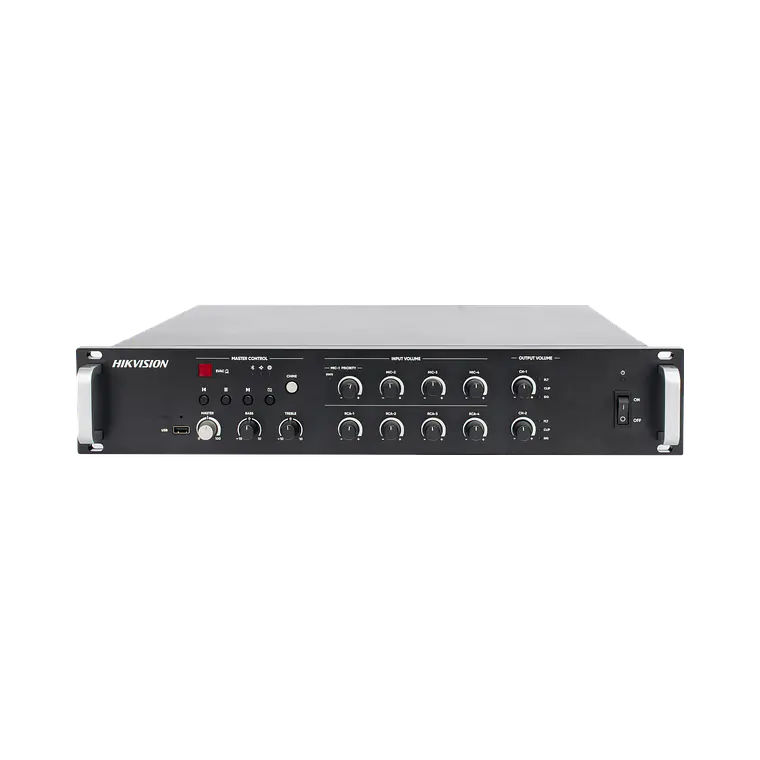 Amplificador de audio Hikvision, 2 zonas de 250W, 100V/70V, Calendarizacion de eventos, Hikcentral profesional, Modelo: DS-QAZ1A500G1-VB2 1
