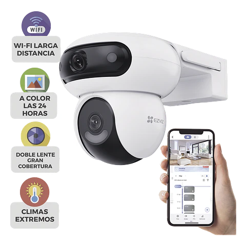 Camara Ezviz Doble Lente PT, Rotacion en Ambos Lentes, Wi-Fi, 4MP+ y 4MP, Audio de Dos Vias, Auto Seguimiento Inteligente, Modelo CS-H90