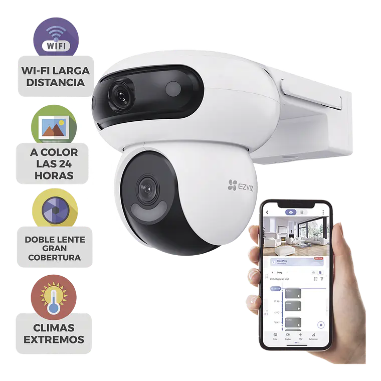 Camara Ezviz Doble Lente PT, Rotacion en Ambos Lentes, Wi-Fi, 4MP+ y 4MP, Audio de Dos Vias, Auto Seguimiento Inteligente, Modelo CS-H90 1