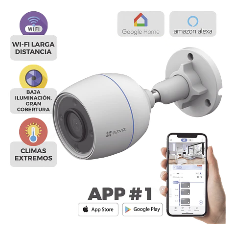 Camara Ezviz Bala WiFi, 2 Megapixeles, Deteccion humana, Microfono Integrado, Vision Nocturna, Exterior, Modelo CS-H3C