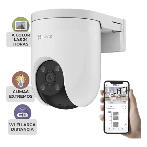 Camara Ezviz PT, 5 Megapixeles, Audio de Dos Vias, Vision Nocturna en Color, Deteccion de Humanos y Vehiculos, Sirena y Luz Estroboscopica, IP65, Modelo CS-H8C/5MP 