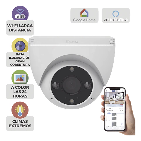 Camara Ezviz Domo IP 3 Megapíxeles, Wi-Fi, Sirena y Estrobo, Audio de Dos Vías, Deteccion Humana y Vehiculo, IP67, Modelo: CS-H4