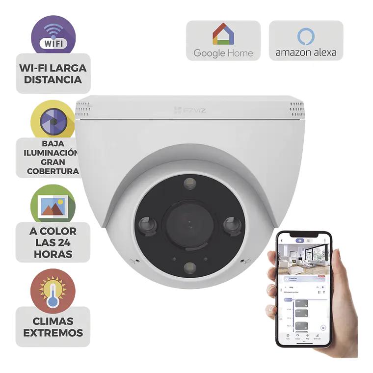 Camara Ezviz Domo IP 3 Megapíxeles, Wi-Fi, Sirena y Estrobo, Audio de Dos Vías, Deteccion Humana y Vehiculo, IP67, Modelo: CS-H4 1