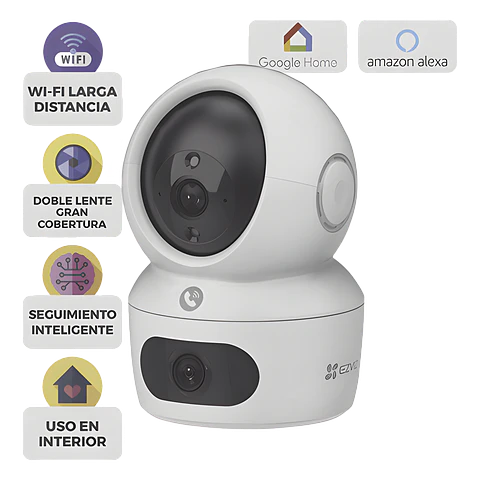 Camara Ezviz PT, Doble Lente. 4 Megapíxeles, Wi-Fi 6, Audio de Dos vías, IA Deteccion Humana, Interior, Vision Nocturna Inteligente Color 27/4, Modelo: CS-H7C