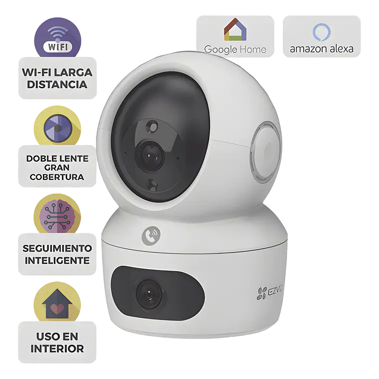 Camara Ezviz PT, Doble Lente. 4 Megapíxeles, Wi-Fi 6, Audio de Dos vías, IA Deteccion Humana, Interior, Vision Nocturna Inteligente Color 27/4, Modelo: CS-H7C 1