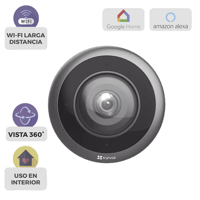 Camara Ezviz WiFi Panoramica Fisheye 360°, Resolucion 3K+, IR 10m, Deteccion IA Humana, Doble Banda 2.4-5GHz, Audio Bidireccional, MicroSD, H.265, Modelo: CS-E4P 1