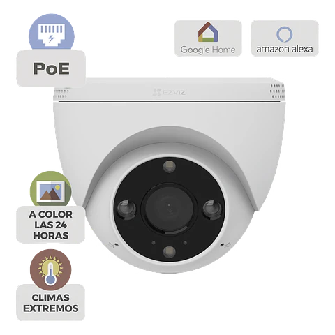 Camara Ezviz IP Domo PoE, 3 Megapixeles, Color 30 m, Lente 2.8 mm 106°, Deteccion IA Humano/Vehiculo, Audio Bidireccional, Luz y Sirena, IP67, Modelo: CSH4/POE
