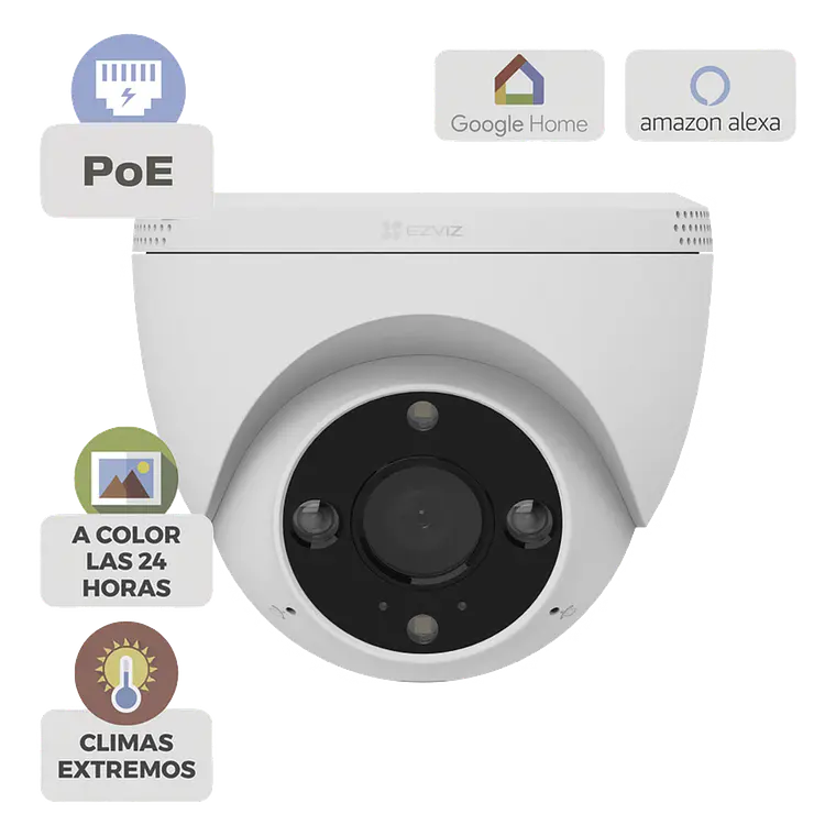 Camara Ezviz IP Domo PoE, 3 Megapixeles, Color 30 m, Lente 2.8 mm 106°, Deteccion IA Humano/Vehiculo, Audio Bidireccional, Luz y Sirena, IP67, Modelo: CSH4/POE 1