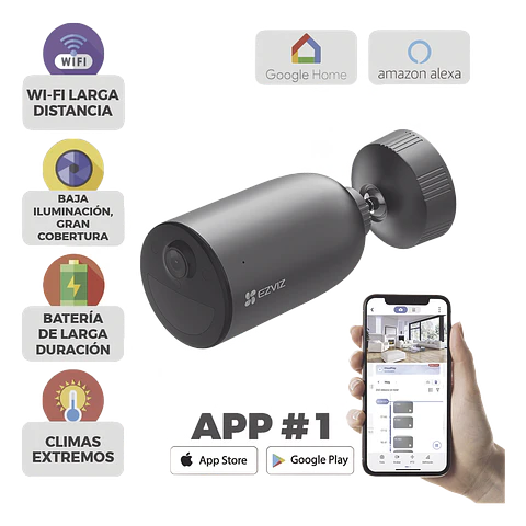 Camara Ezviz IP Inalambrica, Recargable, 3 Megapíxeles, Micro SD, Deteccion Humana, Sirena y Estrobo,  IR, 15 Mts Luz Blanca, Exterior, Modelo: CS-EB3
